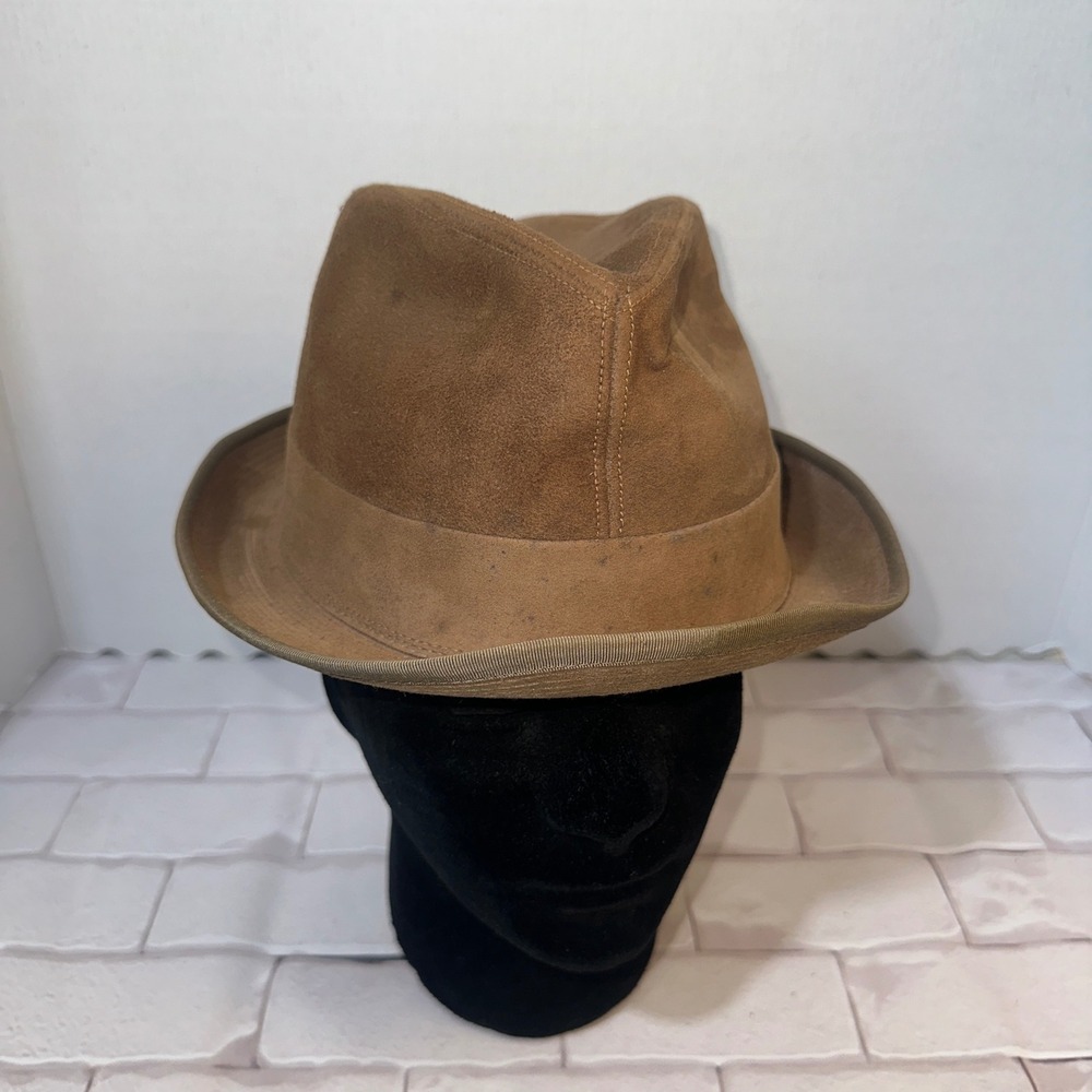 Vintage Flip-It Fifth Avenue New York Tan Suede‎ Fedora Trilby Hat Size 7 1/4